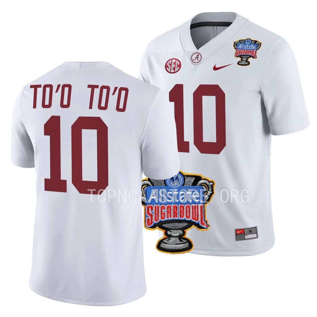 Men's Alabama Crimson Tide Henry To'o To'o #10 2022 Sugar Bowl White NCAA College Football Jersey